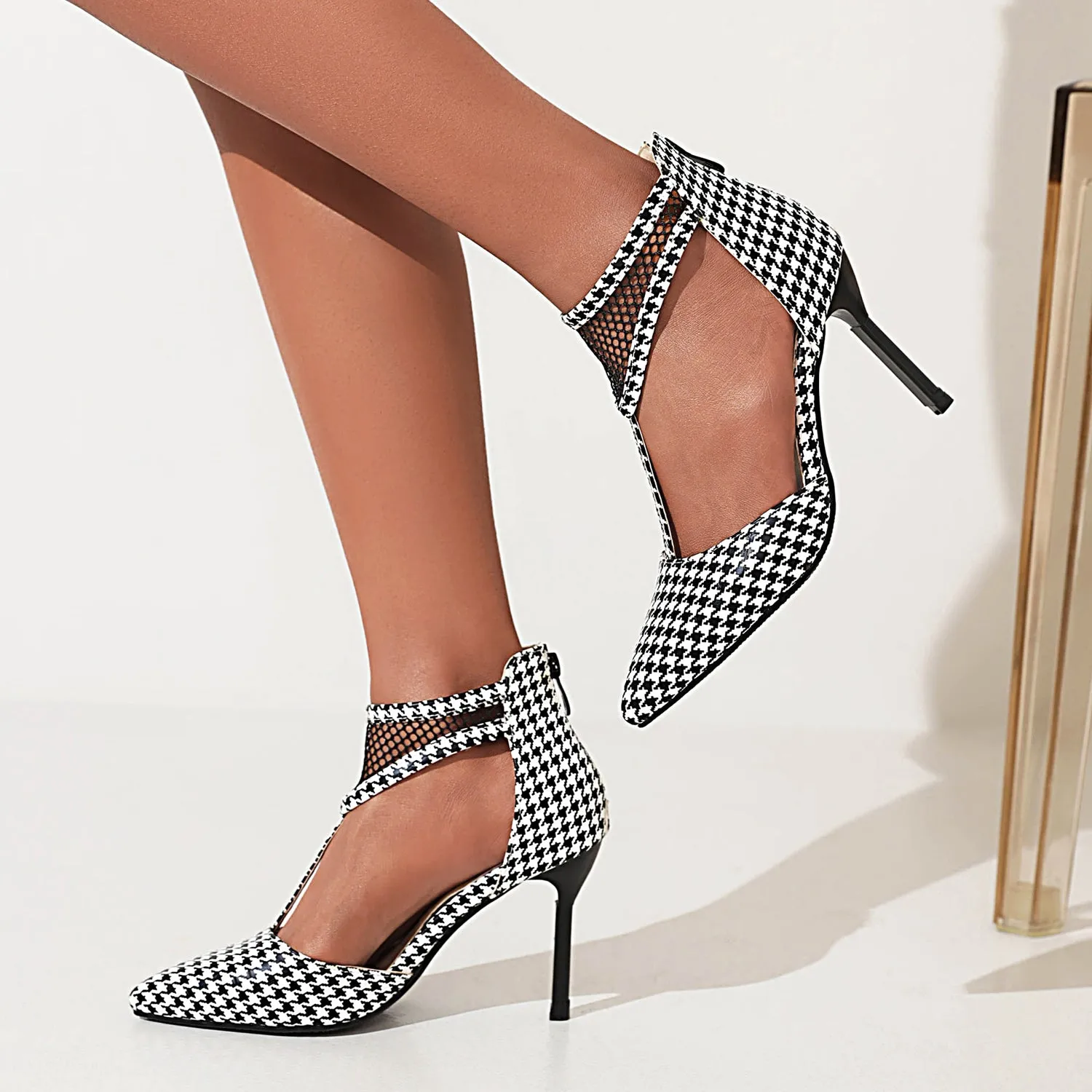 Bigsizeheels Cutout Mesh Ankle Strap Stiletto Sandals - Lattice