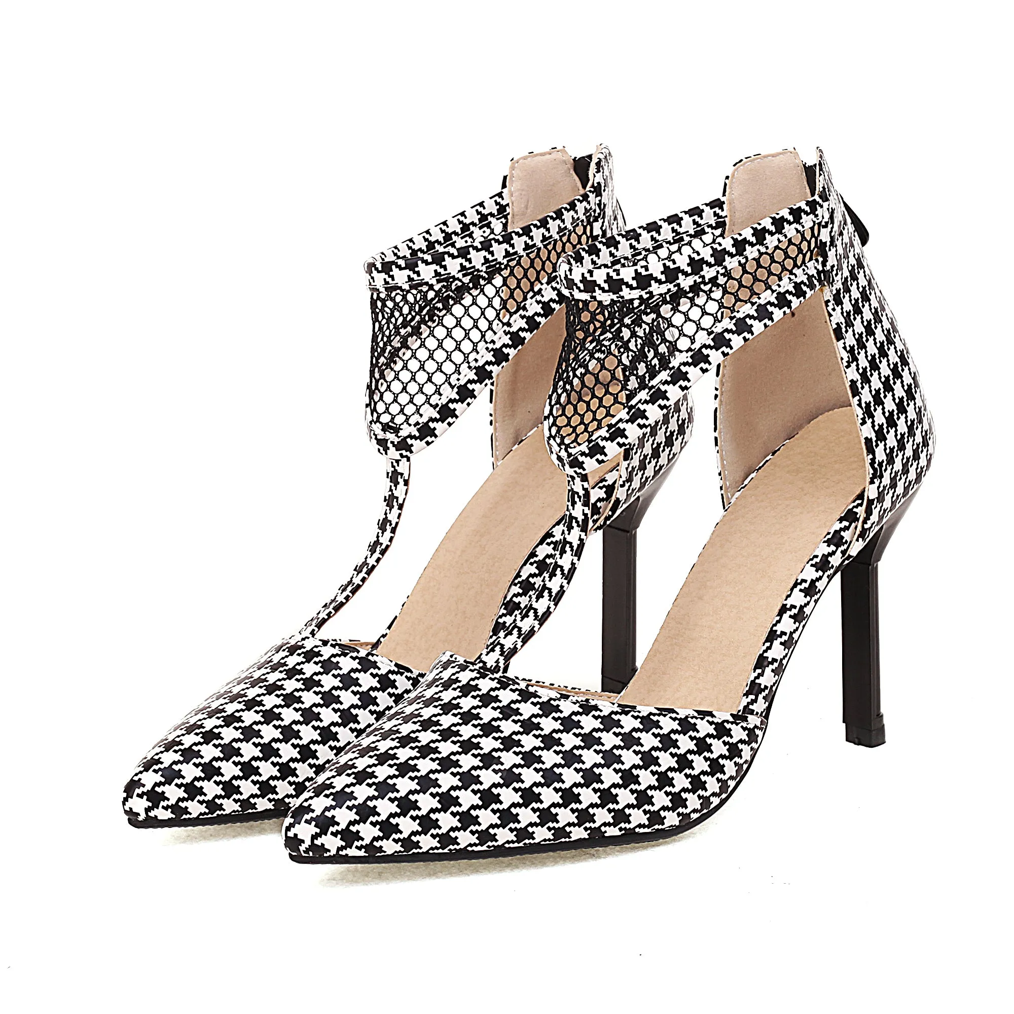 Bigsizeheels Cutout Mesh Ankle Strap Stiletto Sandals - Lattice