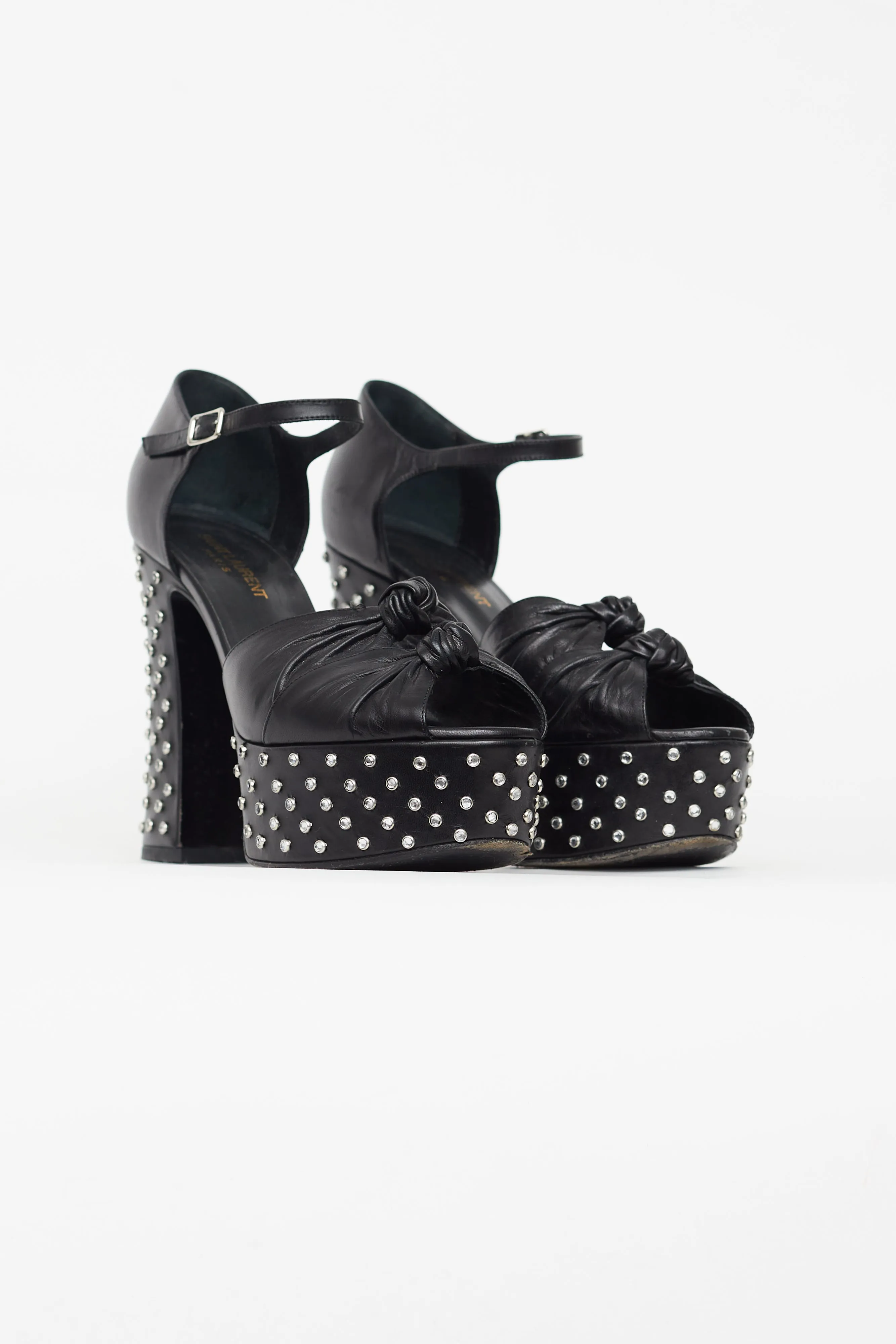 Black Leather Candy Studded Platform Heel