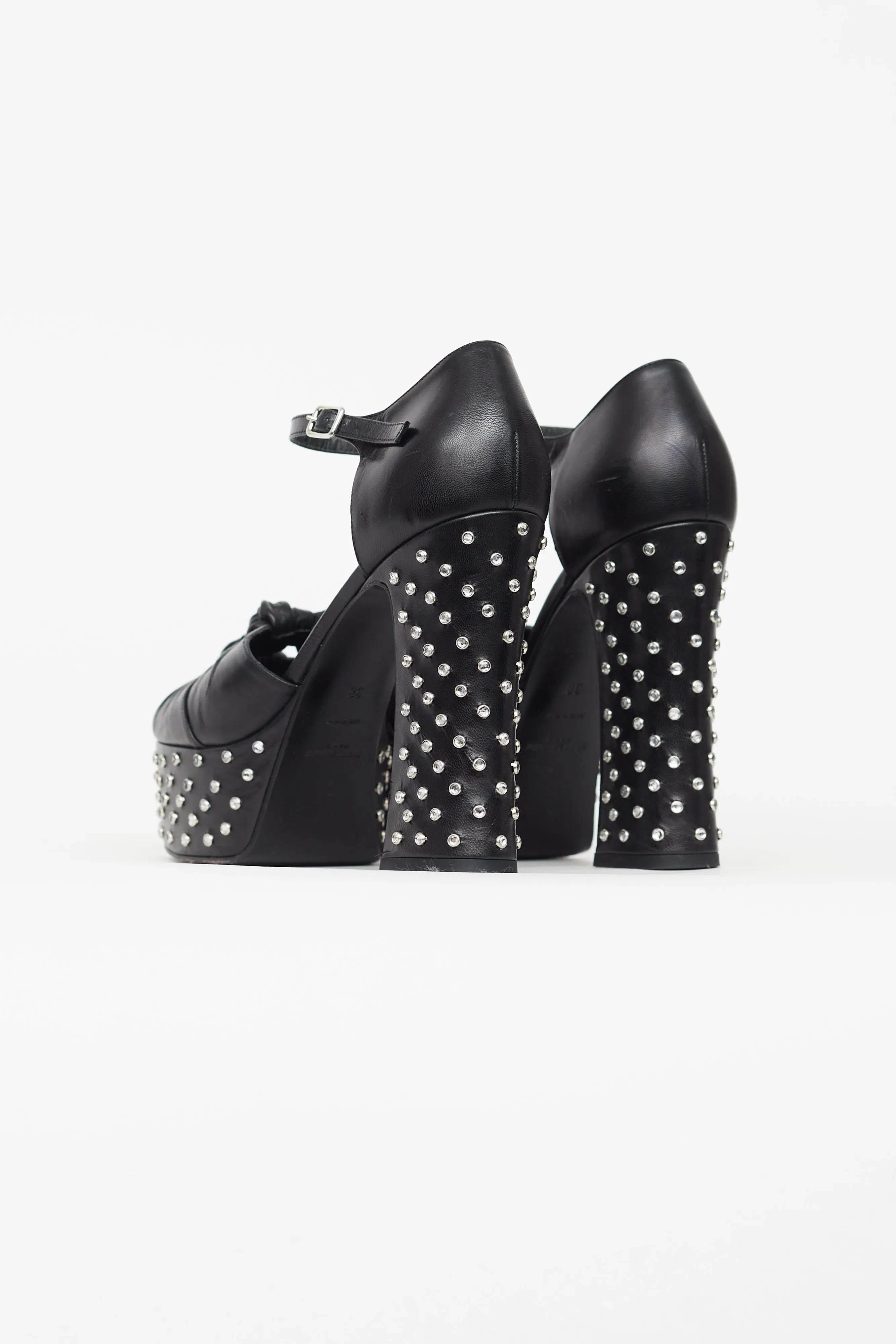 Black Leather Candy Studded Platform Heel