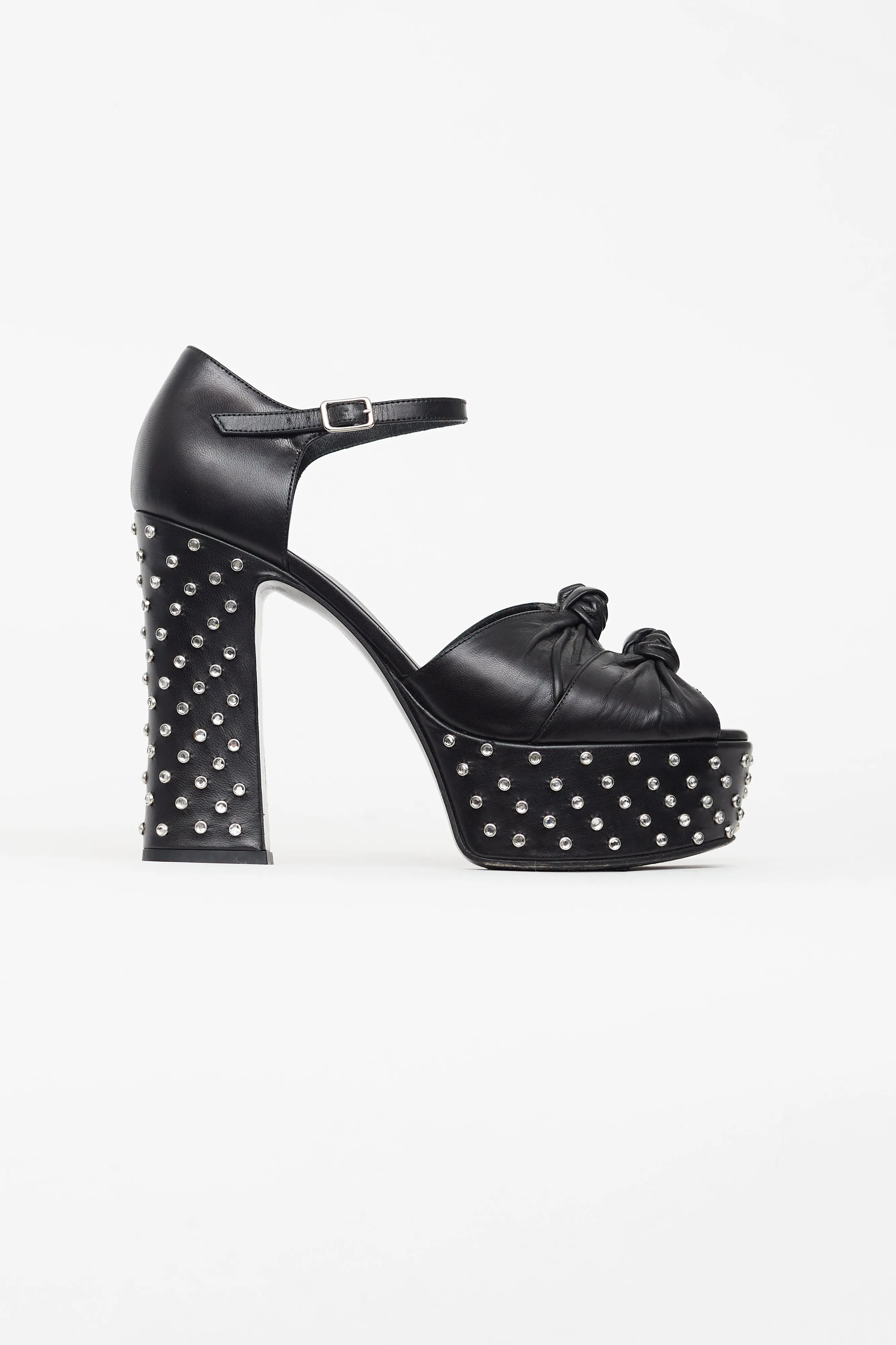 Black Leather Candy Studded Platform Heel