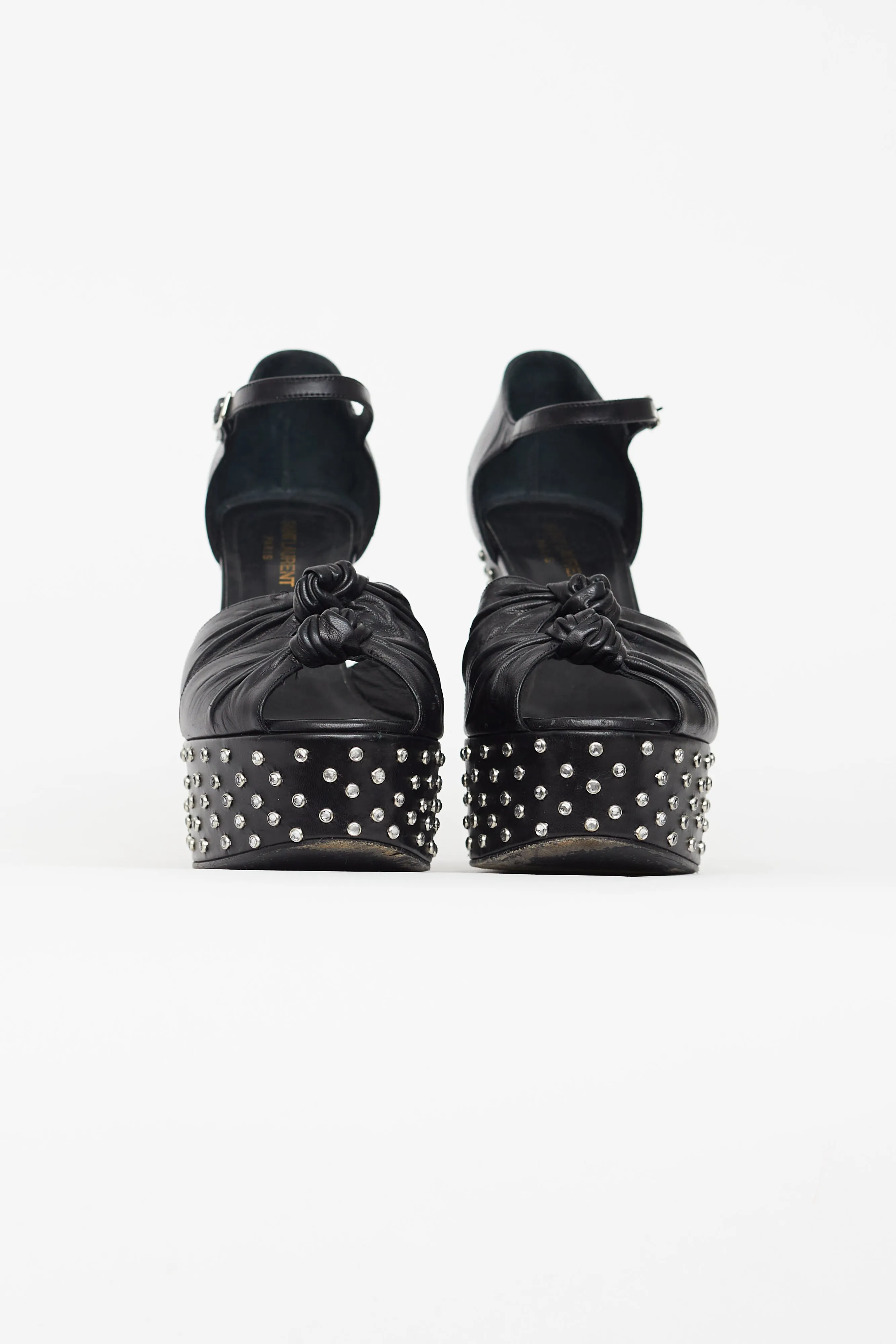 Black Leather Candy Studded Platform Heel